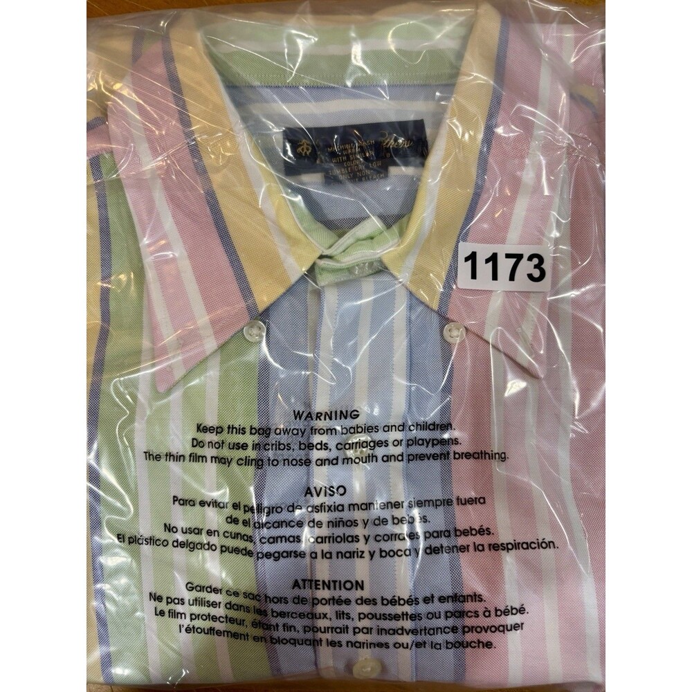 Brooks Brother Mens Large Pastel Multicolored Striped Button-Down Shirt Preppy - Picture 7 of 7